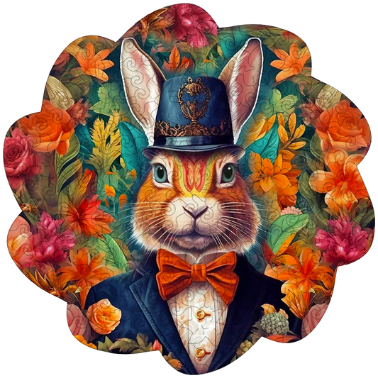 Dapper Rabbit in Bowtie Owl Träpussel