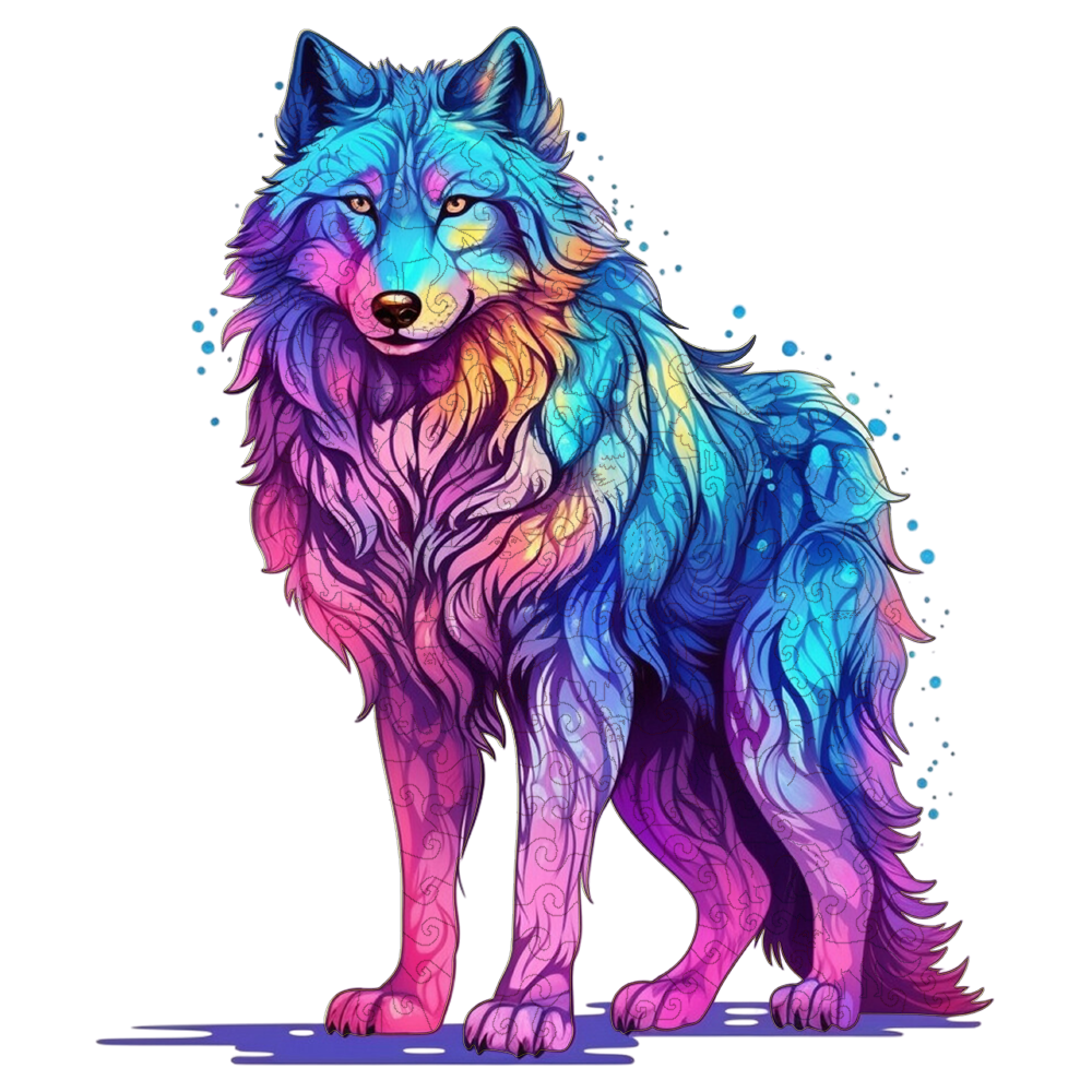 Majestic Rainbow Wolf träpussel